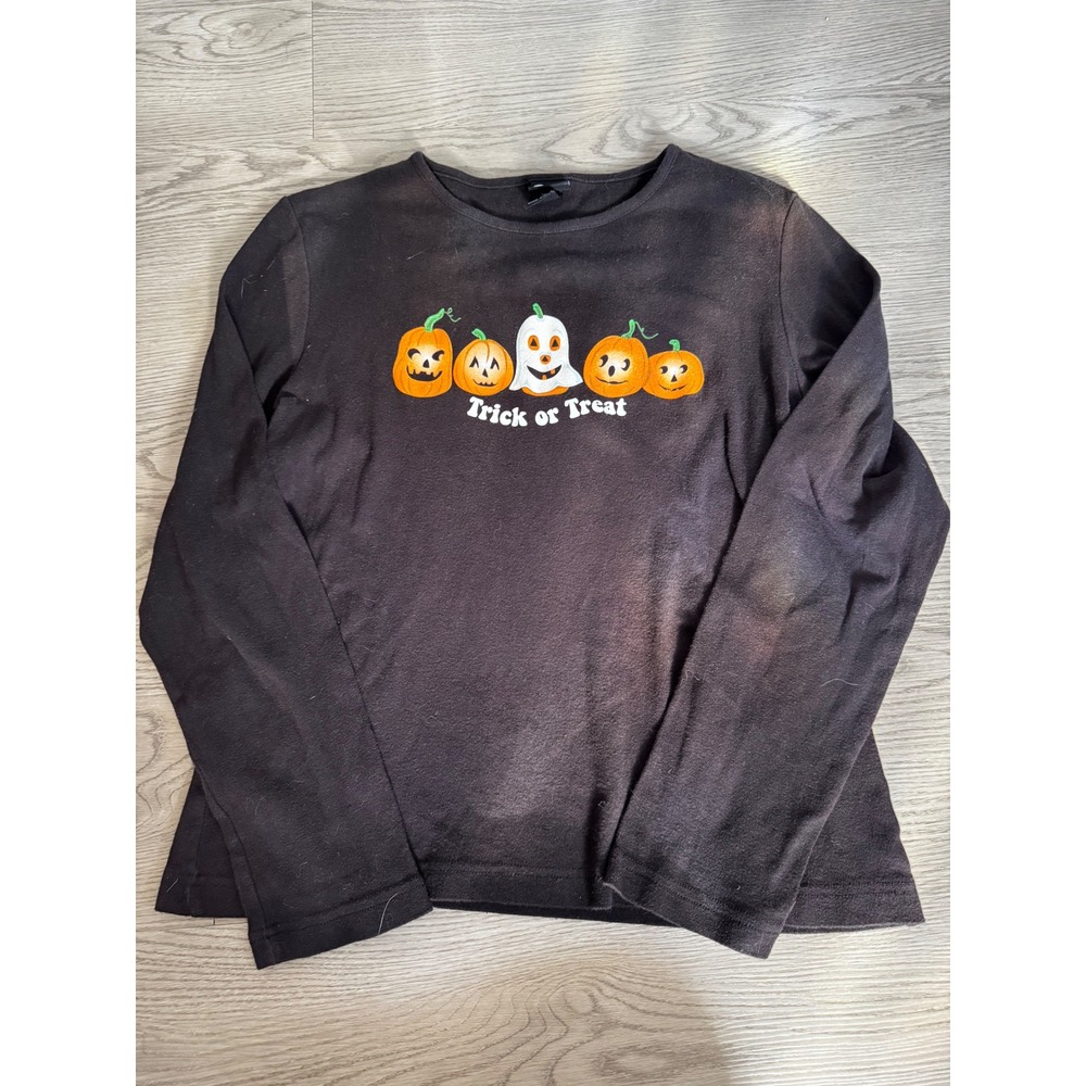 Holiday Editions Halloween Trick or Treat Pumpkins Ghost Long Sleeve Shirt Med